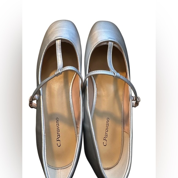 C. Paravano Women's T-Strap Comfort Square Toe Ballet Flats Size 11-11.5 Silver - Picture 4 of 9